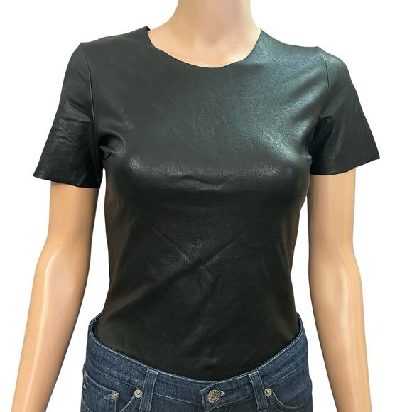 Commando Faux Leather Tee Bodysuit Small Short Sleeve Black Crew Neck Minimalist - Picture 1 of 8